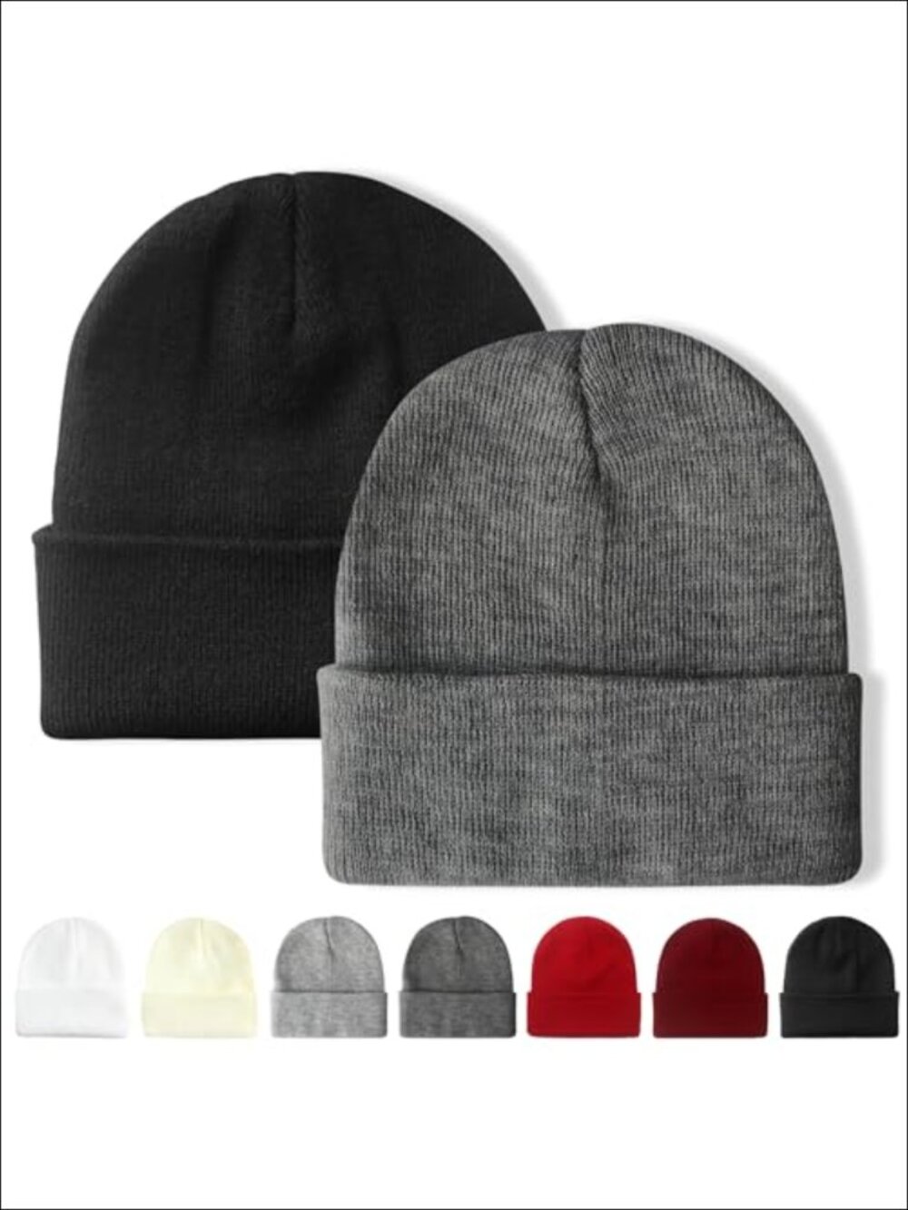 2 Pack Soft Acrylic Beanie Unisex Warm Stretch Cuffed Winter Hat